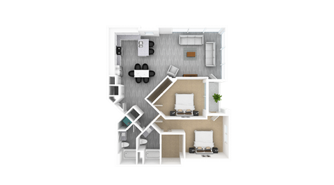 Floor plan for 2 beds, 2 baths, 1436 sqft